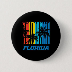Retro West Palm Beach Florida Palm Trees Vacation  6 Cm Round Badge