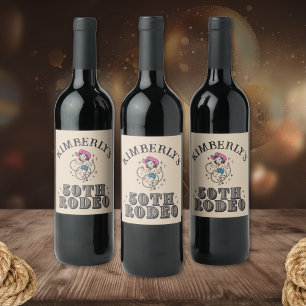 Retro Western 50th Rodeo Birthday Wine Label
