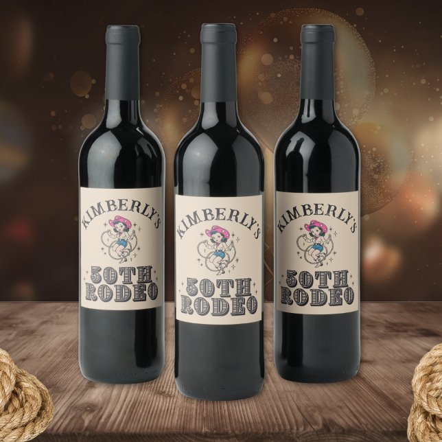 Retro Western 50th Rodeo Birthday Wine Label (Creator Uploaded)