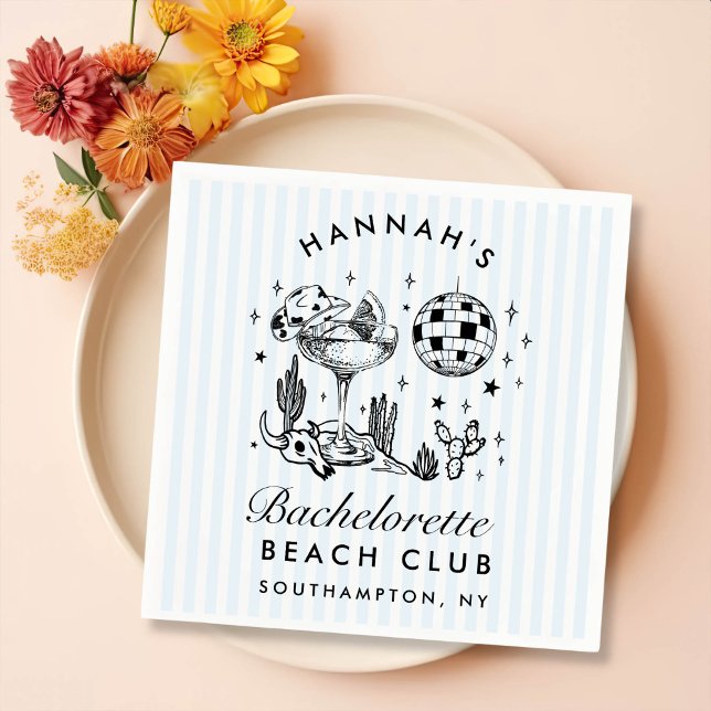 Retro Western Bachelorette Blue Paper Napkins (Creator Uploaded)