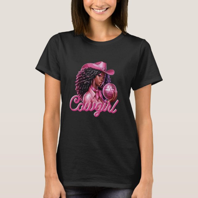 Retro Western Black Cowgirl African American Women T-Shirt (Front)