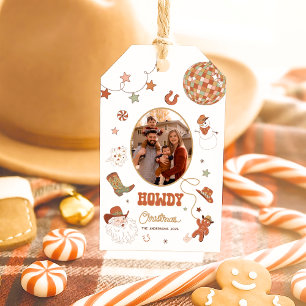 Retro Western Country Christmas Family Photo Gift Tags