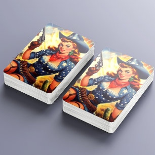 Retro Western Country Girls Playing Cards