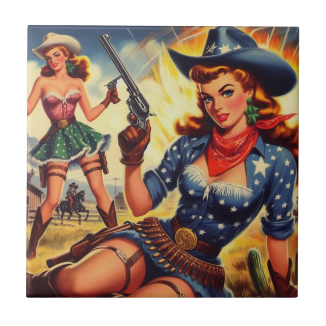Retro Western Country Girls Tile (Front)