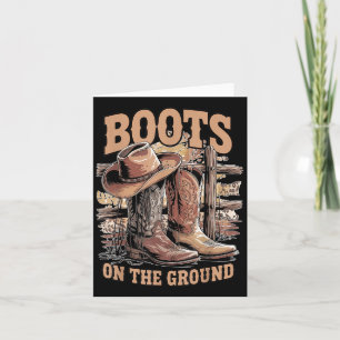 Retro Western Cowgirl Cowboy Hat Boots On Da Groun Card
