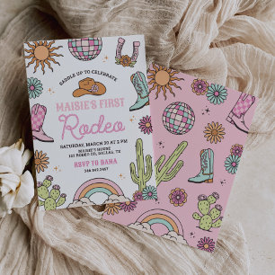 Retro Western Girl First Rodeo Birthday Invitation