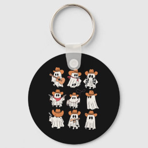 Retro Western Halloween Cowboy Ghost Collage Spook Key Ring
