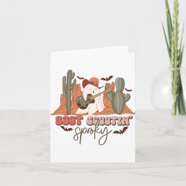 Retro Western Halloween Cute Ghost Fun Boot Scooti Card (Front)