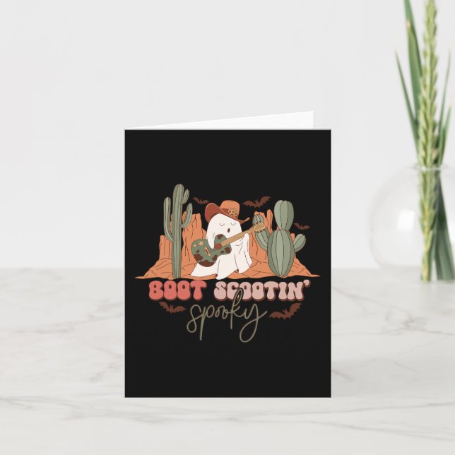 Retro Western Halloween Cute Ghost Fun Boot Scooti Card (Front)