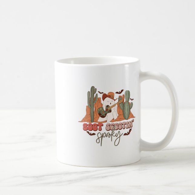Retro Western Halloween Cute Ghost Fun Boot Scooti Coffee Mug (Right)