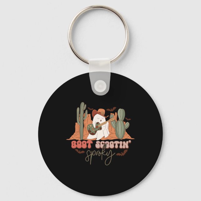 Retro Western Halloween Cute Ghost Fun Boot Scooti Key Ring (Front)