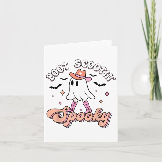 Retro Western Halloween Cute Ghost Funny Boot Scoo Card (Front)