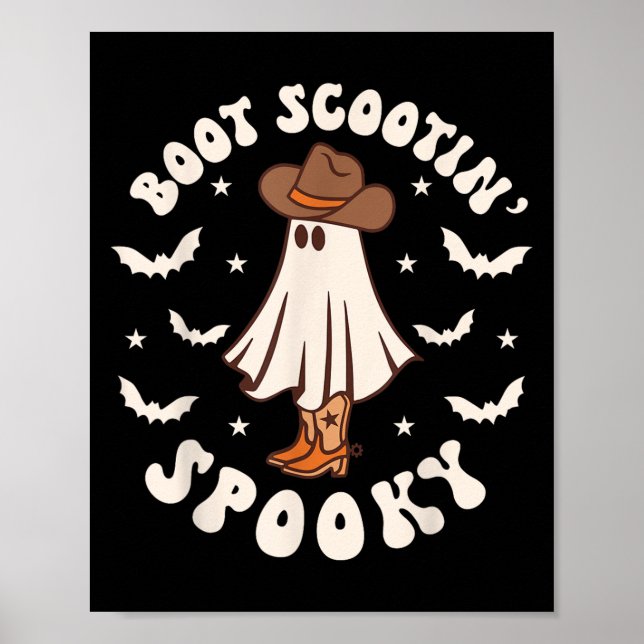 Retro Western Halloween Cute Ghost Funny Boot Scoo Poster (Front)