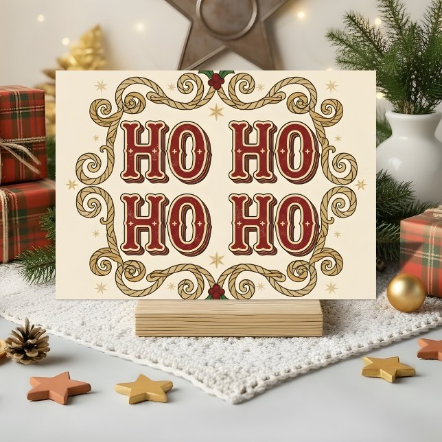 Retro Western Ho Ho Ho Christmas Holiday Card (Creator Uploaded)