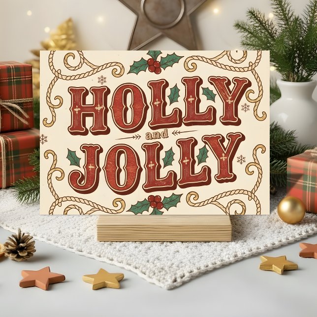 Retro Western Holly Jolly Christmas Holiday Card (Creator Uploaded)