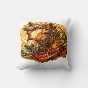 Retro Western Horse Bandanna Throw Pillow