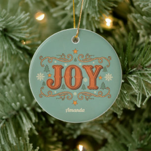 Retro Western Joy Christmas Holiday Ornament Gift