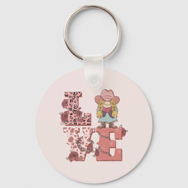 Retro Western Love Key Ring (Front)