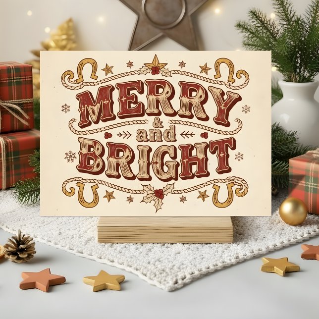 Retro Western Merry and Bright Christmas Holiday Card (Creator Uploaded)