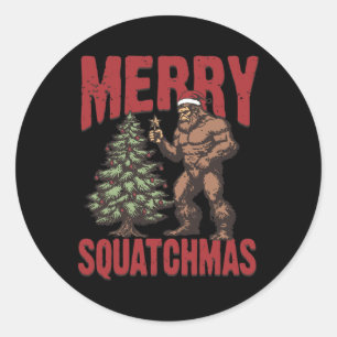 Retro Western Merry Squatchmas Funny Bigfoot Santa Classic Round Sticker