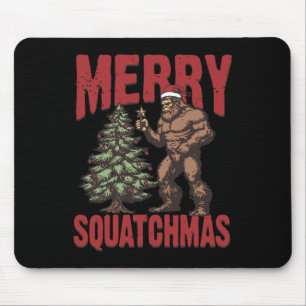 Retro Western Merry Squatchmas Funny Bigfoot Santa Mouse Pad