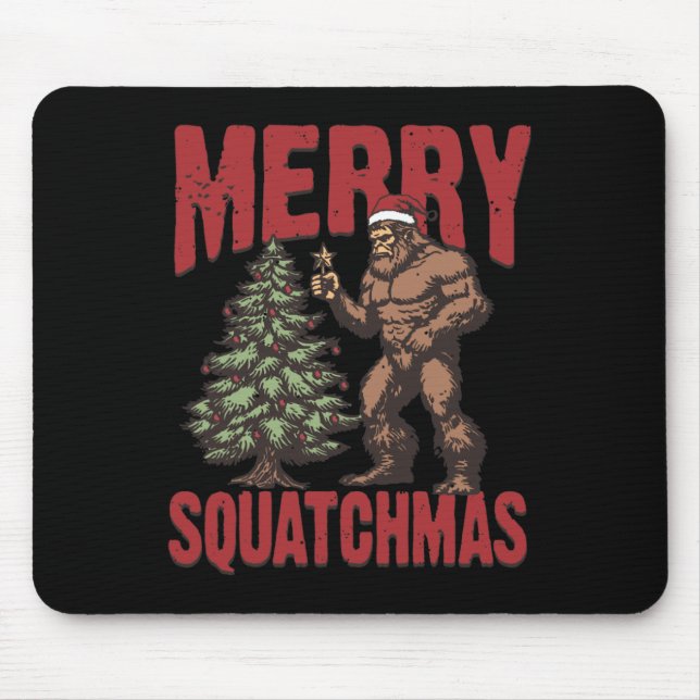 Retro Western Merry Squatchmas Funny Bigfoot Santa Mouse Pad (Front)