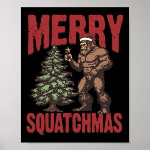 Retro Western Merry Squatchmas Funny Bigfoot Santa Poster