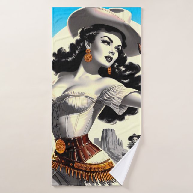 Retro Western Pin-up Bath Towel (Bath Towel)