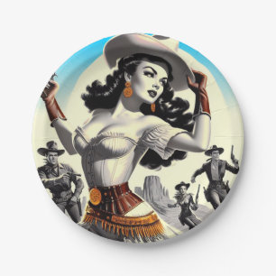 Retro Western Pin-up Paper Plate