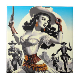 Retro Western Pin-up Tile