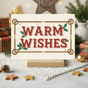 Retro Western Warm Wishes Christmas Holiday Card