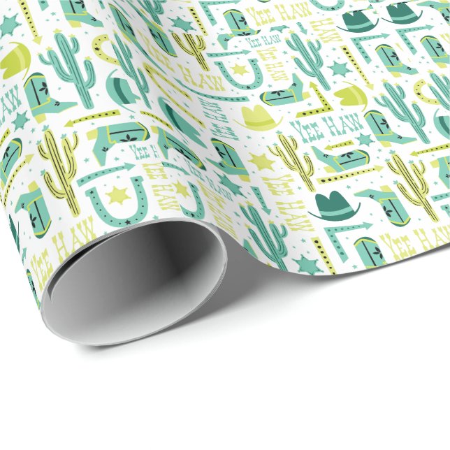 Retro Western Wrapping Paper | Turquoise & Lime (Roll Corner)