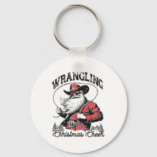 Retro Western Xmas Wrangling Christmas Cheer Santa Key Ring
