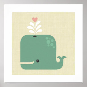 Retro Whale Poster Print