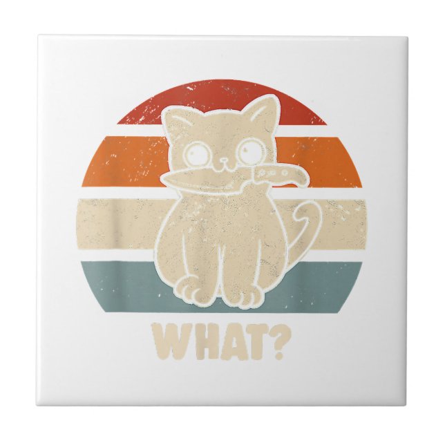 Retro What Cat Knife Meow Kitty Funny Cats Mum And Tile (Front)