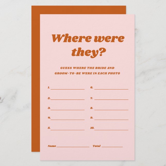 Retro Where Were They Bridal shower game (Front/Back)