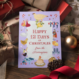 Retro Whimsical 12 Days of Christmas Holiday Card