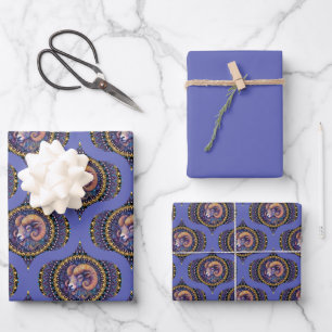 Retro Whimsical Aries Astrology Mandala Pattern Wrapping Paper Sheet