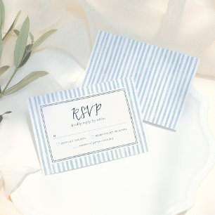 Retro Whimsical Blue Stripes Handdrawn RSVP Card