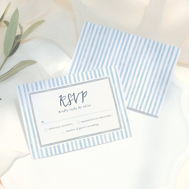 Retro Whimsical Blue Stripes Handdrawn RSVP Card (Creator Uploaded)