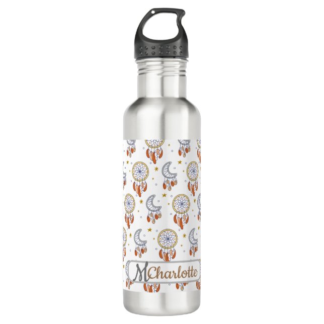 Retro Whimsical Boho Pattern Monogram Name 710 Ml Water Bottle (Front)