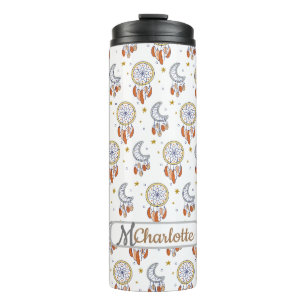 Retro Whimsical Boho Pattern Monogram Name Thermal Tumbler