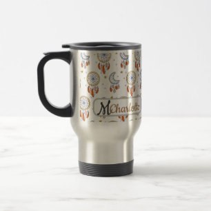 Retro Whimsical Boho Pattern Monogram Name Travel Mug