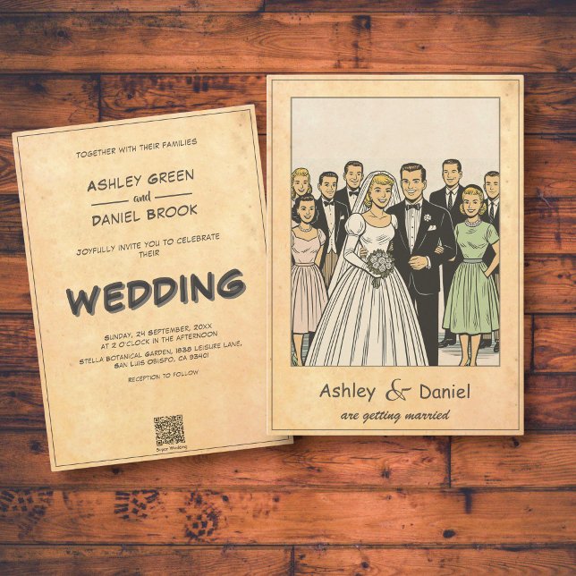 Retro Whimsical Bride and Groom Comic Book Wedding Invitation (Creator Uploaded)