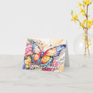 Retro Whimsical Butterfly Happy Birthday Card