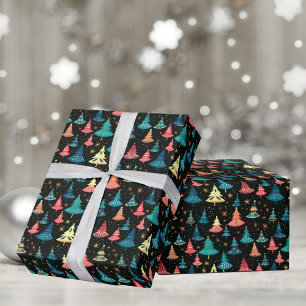 Retro Whimsical + Colourful Christmas Trees Wrapping Paper