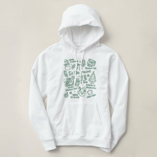 Retro Whimsical Festive Green Christmas Doodles Hoodie