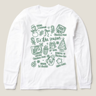 Retro Whimsical Festive Green Christmas Doodles Tri-Blend Shirt