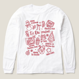 Retro Whimsical Festive Red Christmas Doodles Tri-Blend Shirt