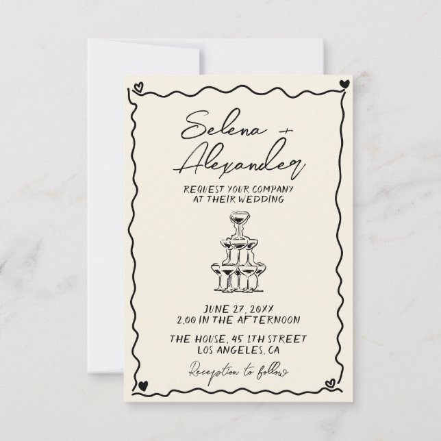 Retro Whimsical hand written wedding Invitation (Back)